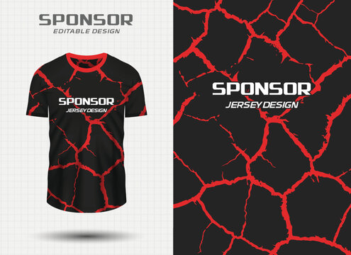 Tshirt jersey design with red cracked pattern on black background