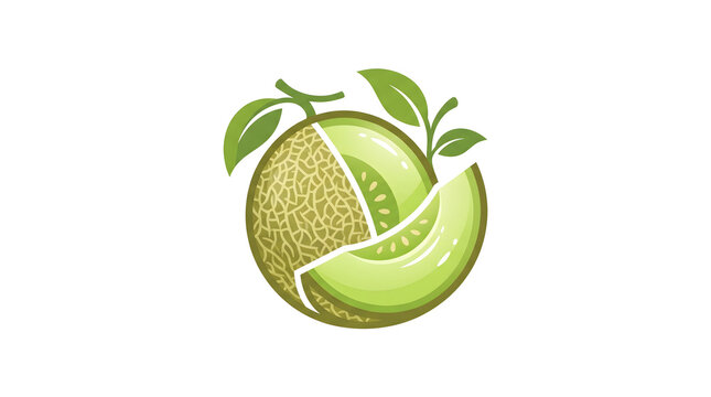 Fresh Melon Fruit Logo Design with Slice and Leaves