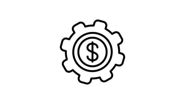 Financial management animated icon. Gear rotation system with dollar money animation video. Progress, improvement, planning, strategy, solution business technology looping motion