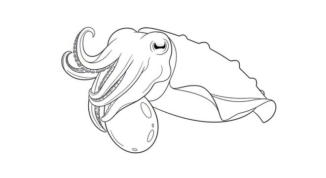 Cuttlefish, cephalopod, sea creature, marine animal, line art illustration