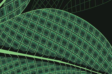 Obraz premium Abstract Green Wireframe Leaf Pattern Background with Tech Lines