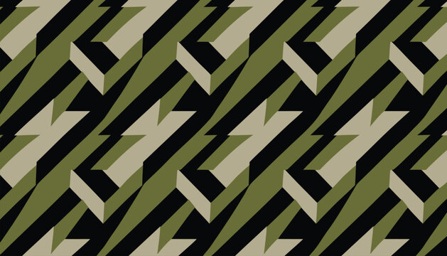Geometric 3D Isometric Military Camouflage Seamless Pattern Background