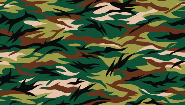Classic Brushstroke Woodland Military Camouflage Seamless Pattern Background