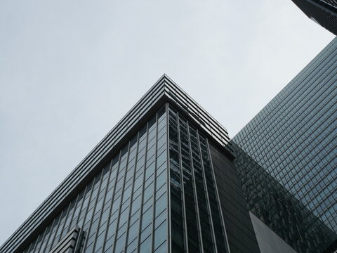 Glass Office Building Under Clear Blue Sky, Modern City Architecture Background