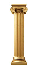 Fototapeta premium Golden Ionic Column with Square Base PNG. Classic Greek architectural pillar with shiny metallic finish isolated for luxury branding, historic monument concepts, and ancient Roman designs PNG