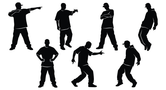 Set of hip hop dancers silhouettes isolated on white background