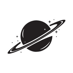 Minimalist Saturn planet vector icon with planetary rings and stars for space exploration and astronomy branding © Zulfa