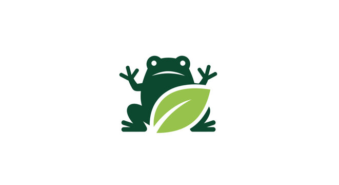 Green Frog Sitting on Leafy Plant.