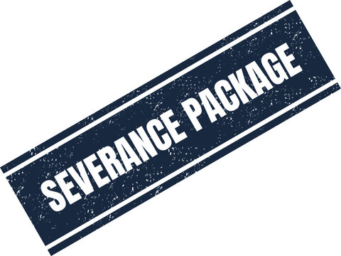 Dark blue rubber stamp with the text severance package written in white bold capital letters