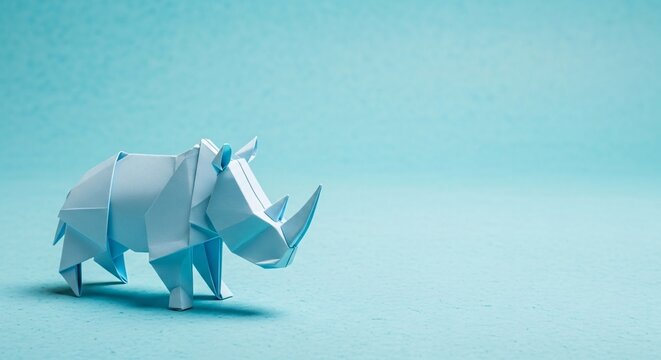 Elegant Origami Elephant Made from Blue Paper on Light Blue Background for Art Craft and Creative Design Projects