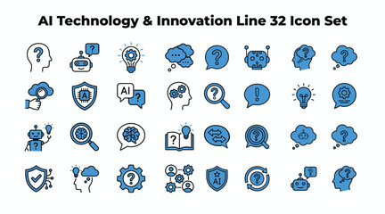 Fototapeta premium Ai technology and innovation line 32 icon set on for business and design