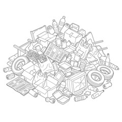 Obraz premium Isometric Pile of Mixed Household Garbage and Recyclable Waste
