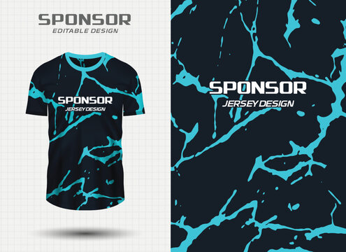 Sport jersey design template with abstract cyan marble pattern