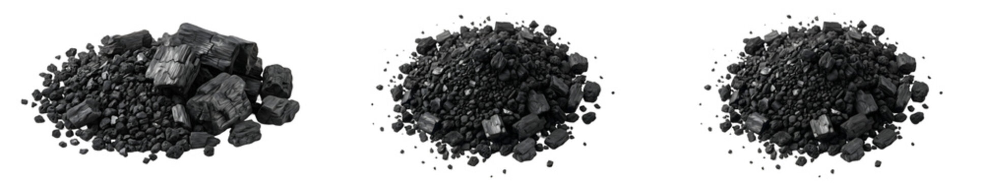 set of the ( piles appear to be industrial-grade materials like activated carbon or calcined petroleum coke) isolated on withe background PNG photo''