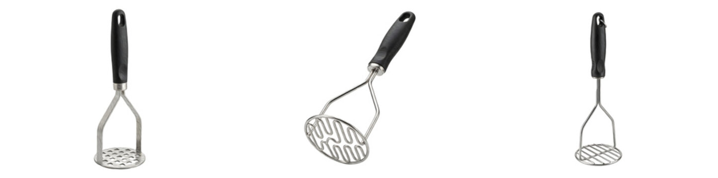 set of the (stainless steel potato masher features a durable) isolated on withe background PNG photo''