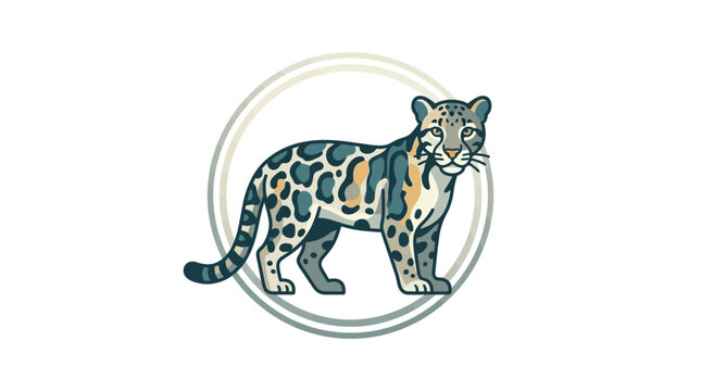 Clouded Leopard Illustration - Wild Cat Standing Inside Circle