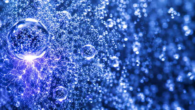 Abstract Plasma Fine Bubble Technology Background with Glowing Microbubbles and Energy Flow
