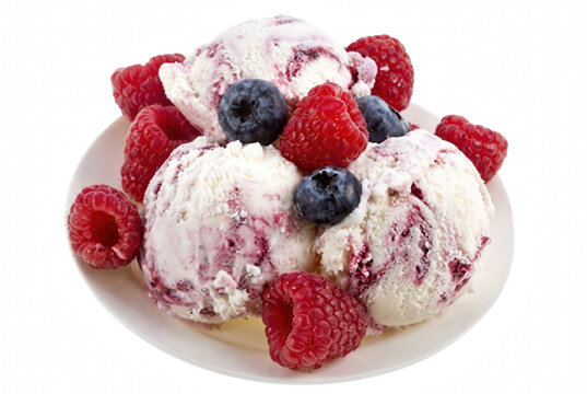 Gourmet Berry Swirl Ice Cream with Fresh Raspberries and Blueberries