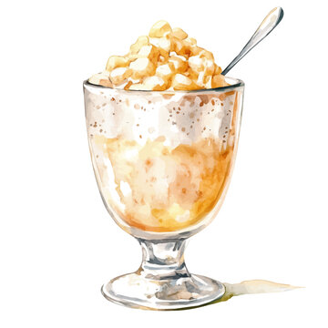 watercolor of Tapioca Pudding illustration, isolated on a white background.