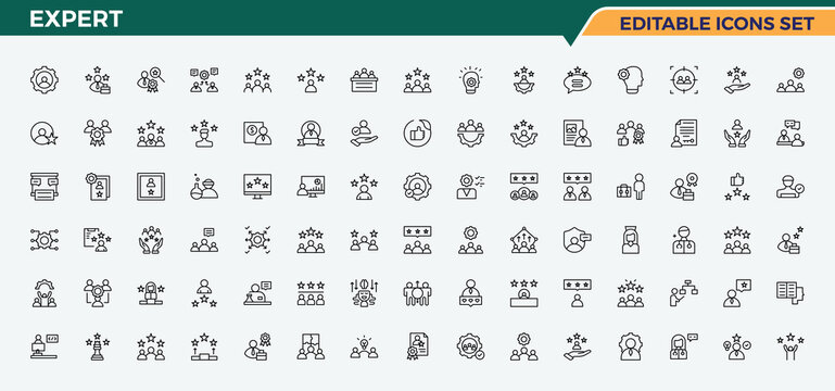 Expert line icon set. Featuring talent, success, expertise, dexterity, knowledge, skill, professional and more. Thin web icons. Editable vector. Pixel perfect. Dexterity icon set.