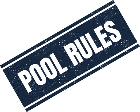 Vintage style rubber stamp with the text pool rules displayed in a bold dark blue font