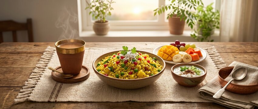 Traditional Healthy Indian Breakfast with Poha
