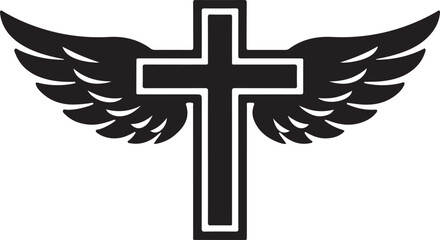 Naklejka premium Silhouette winged cross icon vector set, black religious symbol collection with clean EPS design.