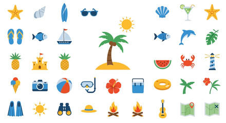 Colorful Summer Vacation Icon Set. © Ahmad