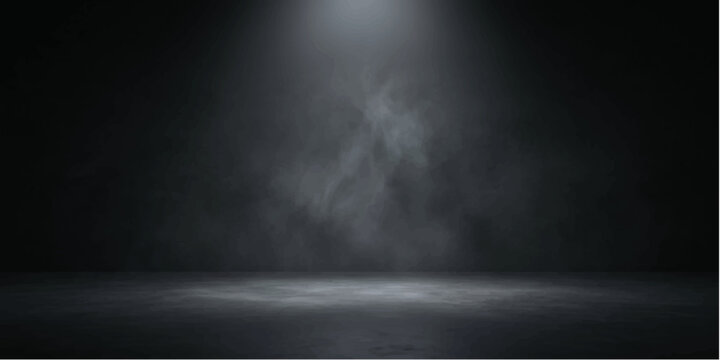 Spotlight on Smoke: A dramatic spotlight illuminates wisps of smoke rising from a concrete floor, creating an atmospheric and mysterious scene with dark, moody tones.