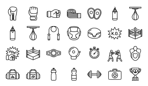 Boxing gloves icon set sport punching glove vector symbols