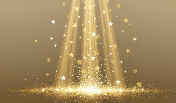 Golden Starlight Cascade: Radiant beams and sparkling stars descend from above, creating a magical, festive atmosphere perfect for holiday, celebration, or luxury design projects.