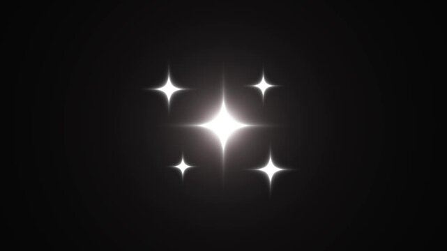 White twinkling stars animation, retro cartoon doodle vector sparkle glitter effects with blinking shining light trails, starry sky festive overlay on black background seamless loop video 4k