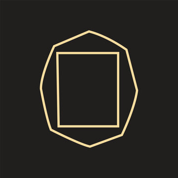 Minimalist geometric gold frame icon with square and decagon on black background