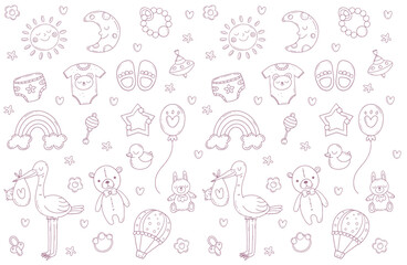 Fototapeta premium Children's toys elements pattern vector illustration
