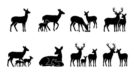 Fototapeta premium Deer Silhouettes Collection: Majestic Wildlife, Forest Fauna, Nature Icons, Vector Art for Wildlife Design