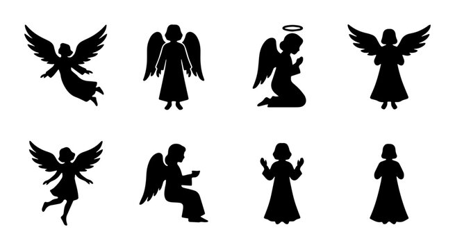 Angel Silhouettes Collection: Heavenly Beings, Spiritual Icons, Divine Figures, Vector Art Set