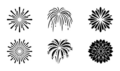 Explosion Fireworks Icons, Festive Burst Symbols, Celebration Pyrotechnic Graphics, Black and White Vector Set © Faisal