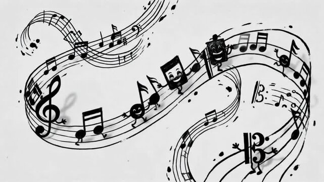 Musical scale animation notation walking in a line