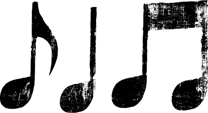 Grunge black music notes collection musical symbols icon set in vintage distressed texture design