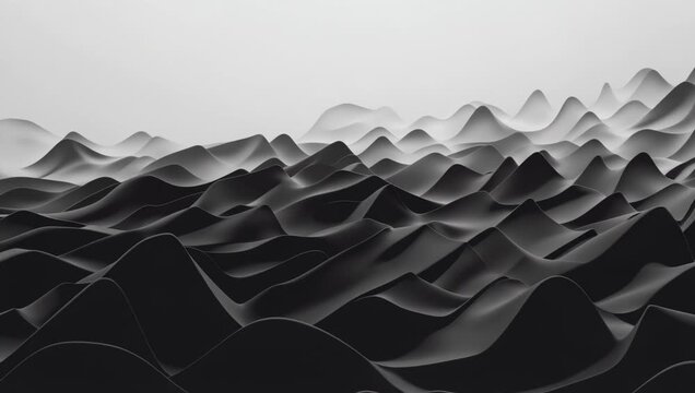 Abstract Sharp Geometric Terrain Loop - 3D Creased Monochrome Ridges and Tech Obsidian Mountain Backdrop

