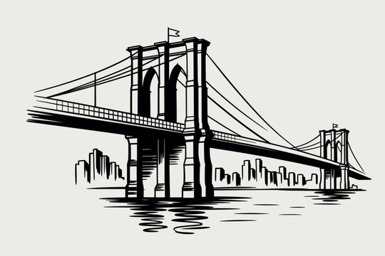 Brooklyn bridge illustration isolated on white background outline sketch vector illustration