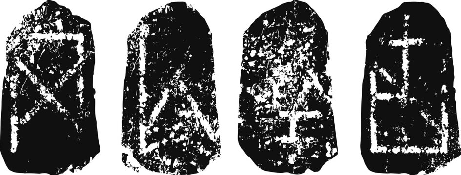 ancient runestone engravings on weathered stone tablets with norse symbols and characters
