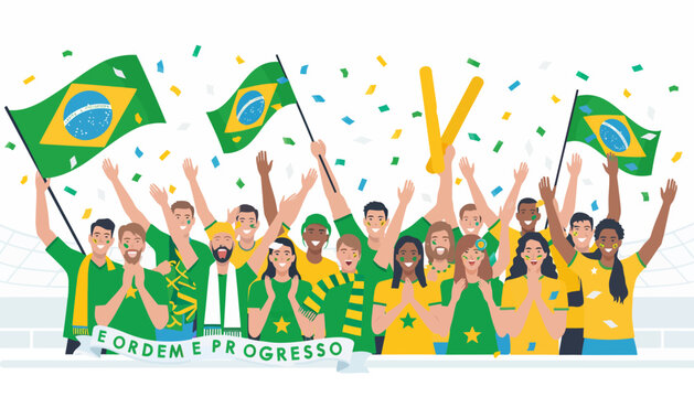 Brazilian Fans Celebrate with Flags in Stadium Crowd