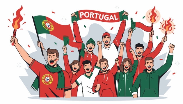 Portugal Football Fans Celebrate Victory Cheering with Flags and Flares