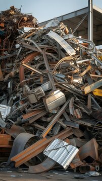 Pile of Mixed Scrap Metal and Rusted Hardware for Recycling and Disposal