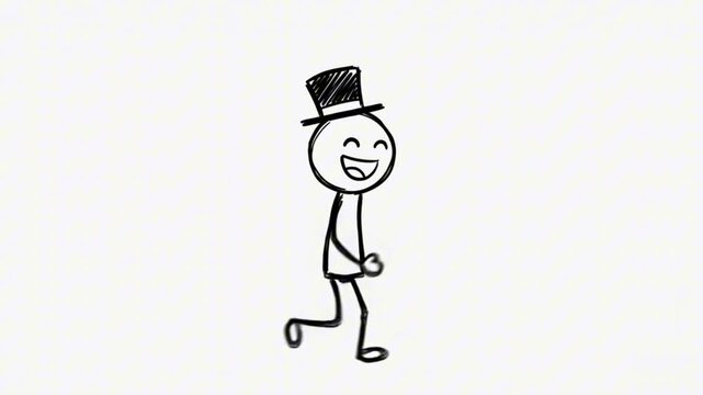A stickman animation walks happily