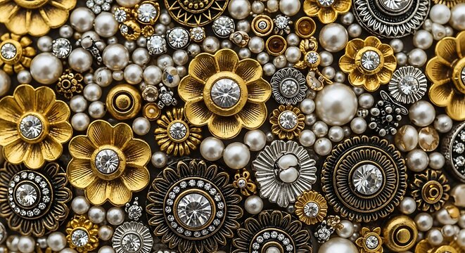 Ornate Gold and Pearl Embellishments with Rhinestones