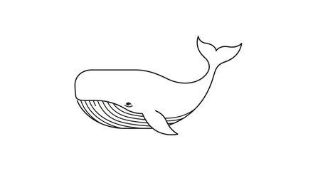 Simple Line Art Drawing of a Majestic Whale Swimming Gracefully. © Nunik