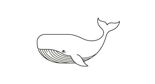Simple Line Art Drawing of a Majestic Whale Swimming Gracefully.