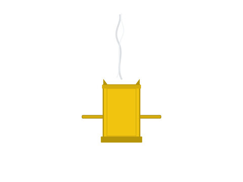 Altar of Incense golden vector illustration. Tabernacle holy Ketoret altar with smoke and horns, biblical temple sanctuary ritual object isolated on white.